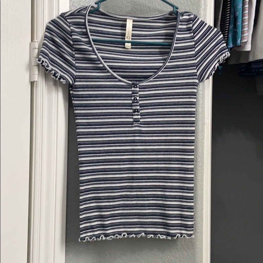 Black and white striped button up blouse